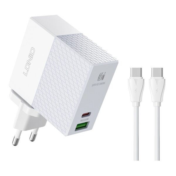 LDNIO ΦΟΡΤΙΣΤΗΣ ΤΟΙΧΟΥ A2620C ΜΕ ΚΑΛΩΔΙΟ,USB & USB-C,65W PD-ΑΣΠΡΟ