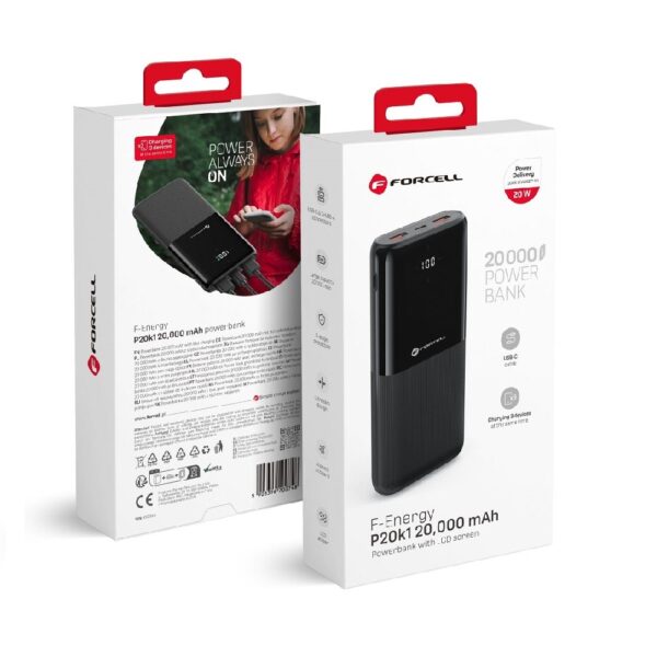POWERBANK FORCELL F- ENERGY P20k1 PD QC3.0 3A 20W 20000 mAh-ΜΑΥΡΟ