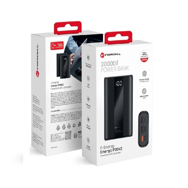 POWERBANK FORCELL P20K2 PD QC3.0 3A 22,5W 20000 mAh-ΜΑΥΡΟ