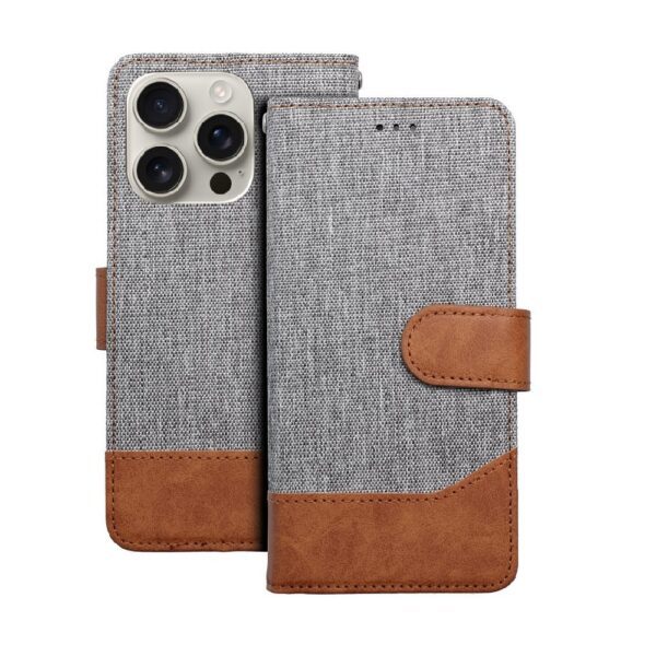 ΘΗΚΗ ΒΙΒΛΙΟ JEANS ΓΙΑ IPHONE 16 PRO MAX - ΓΚΡΙ