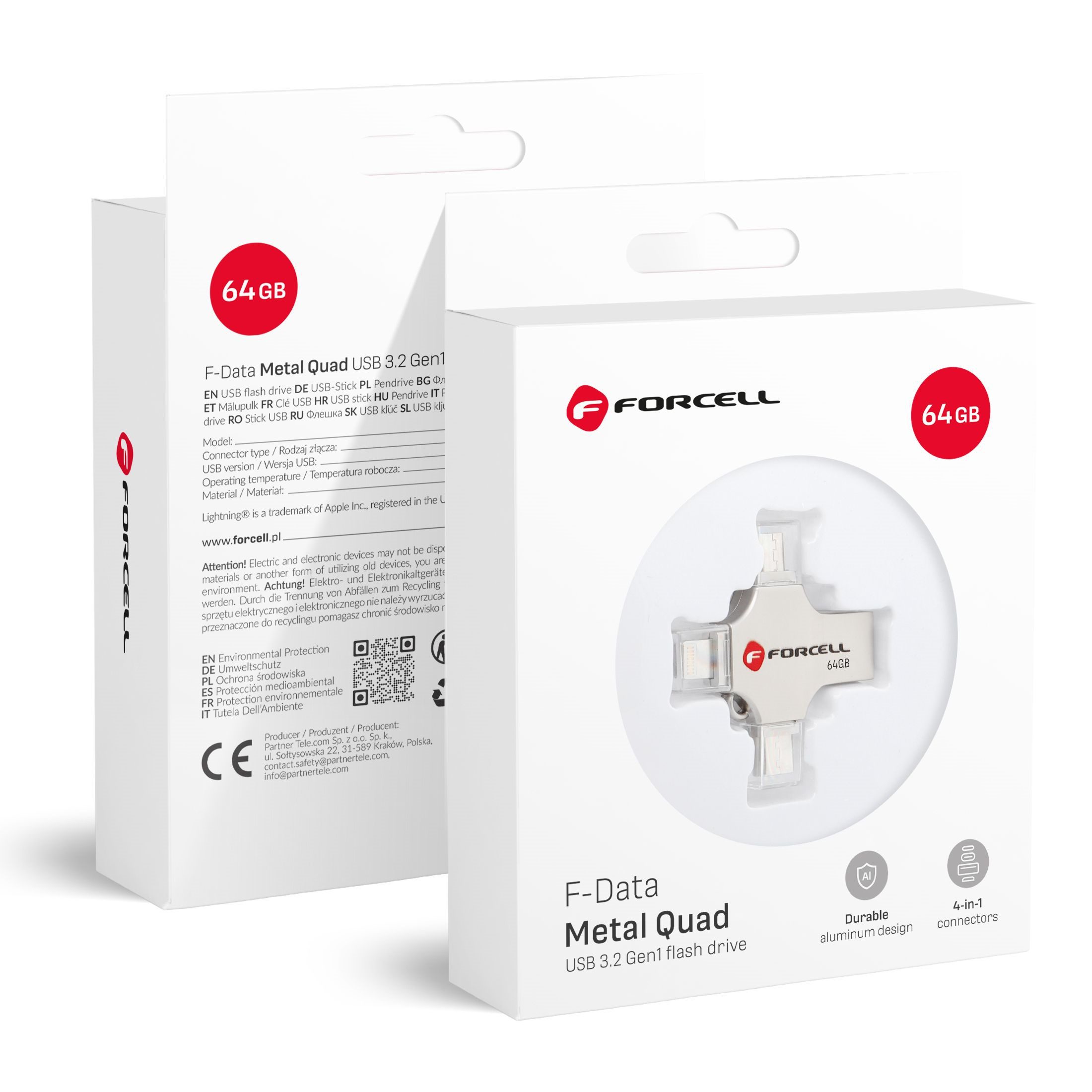 FORCELL_QUAD_64GB_1 FORCELL F-DATA PENDRIVE METAL QUAD 64GB USB 3.2 GEN 1 - ΑΣΗΜΙ - Image 1