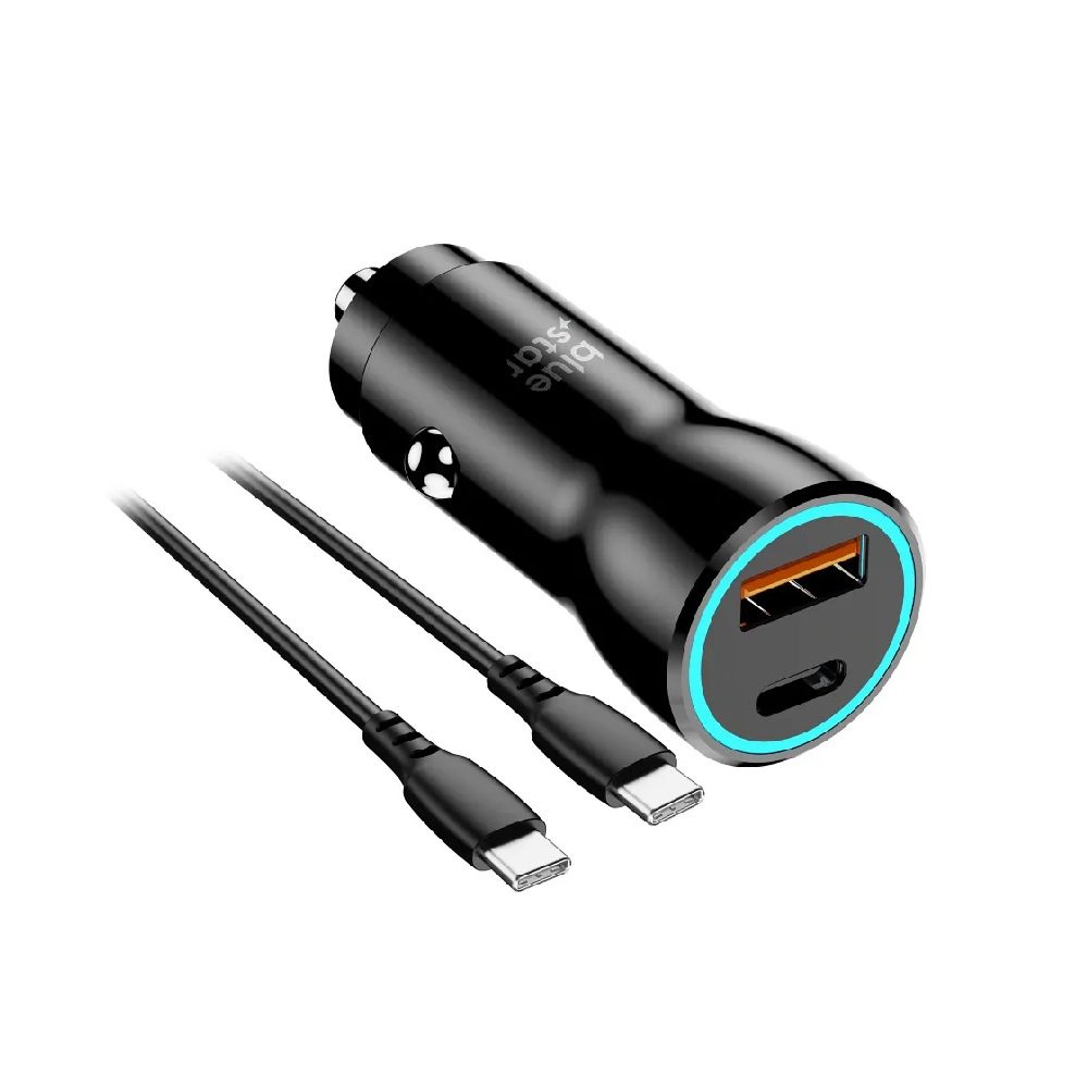 CAR CHARGER BLUE STAR 2 PORTS 3A 30W + CABLE USB C - USB C BLACK - Image 2