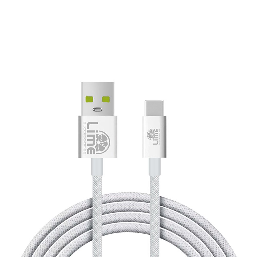 LIME_120W_VWHITE_2 ΚΑΛΩΔΙΟ USB C ΣΕ USB C LIME BRAIDED 6A 1m LBUC01 120W - ΑΣΠΡΟ - Image 2