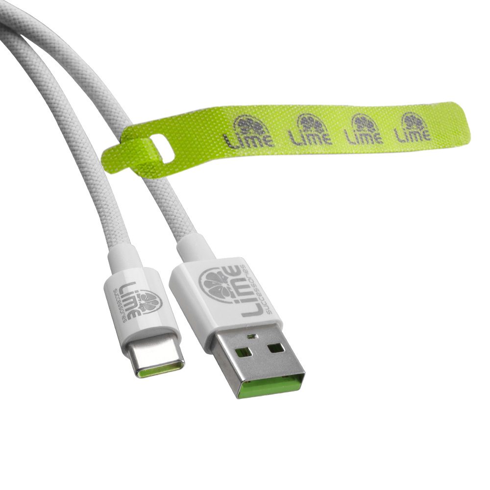 LIME_120W_VWHITE_3 ΚΑΛΩΔΙΟ USB C ΣΕ USB C LIME BRAIDED 6A 1m LBUC01 120W - ΑΣΠΡΟ - Image 3