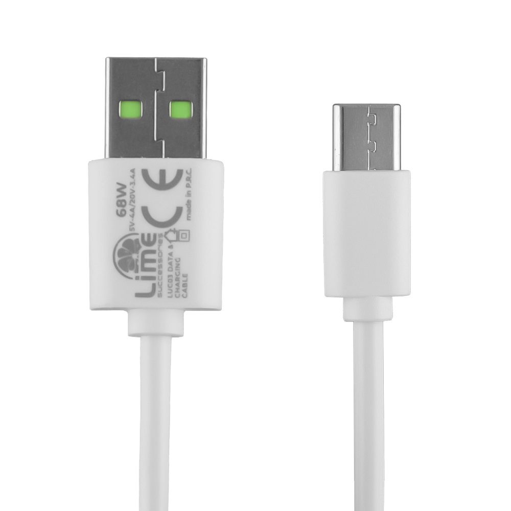 LIME_68W_4A_WHITE_2 ΚΑΛΩΔΙΟ USB ΣΕ USB C LIME CHARGE-DATA LONG 4A 1m LUC03 68W-ΑΣΠΡΟ - Image 2