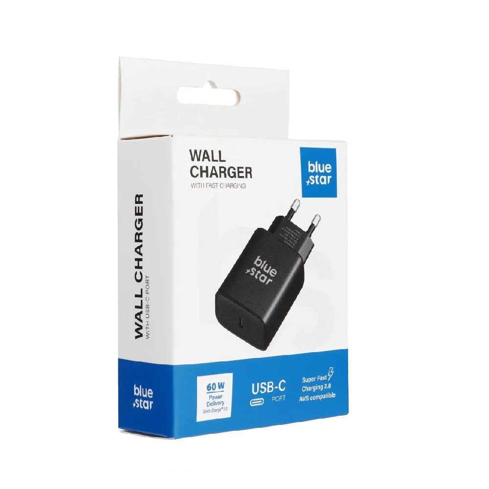 BLUESTAR_WALL_CHARGER_60W_1 ΦΟΡΤΙΣΤΗΣ BLUESTAR USB-C AVS (ΙP 17PRO/PRO MAX) 3A 60W - ΜΑΥΡΟ - Image 1