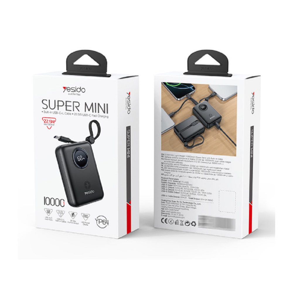 YESIDO_YP64_1 POWERBANK YESIDO 10000mAh 22.5W FAST CHARGING YP64 - ΜΑΥΡΟ - Image 2