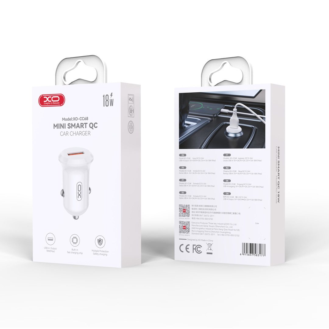 CC68_2 XO CC68 CAR ADAPTER QC 1x USB 18W - ΛΕΥΚΟ - Image 2
